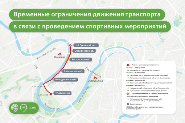 В Москве перекроют улицы 5 сентября из-за спортивных мероприятий. Карта
В Москве перекроют улицы 5 сентября из-за спортивных мероприятий. Карта